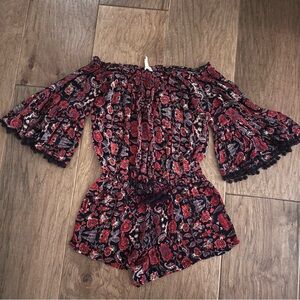 Anthropologie Pommed Off-the-shoulder Romper in Navy and Red Size Small NWT